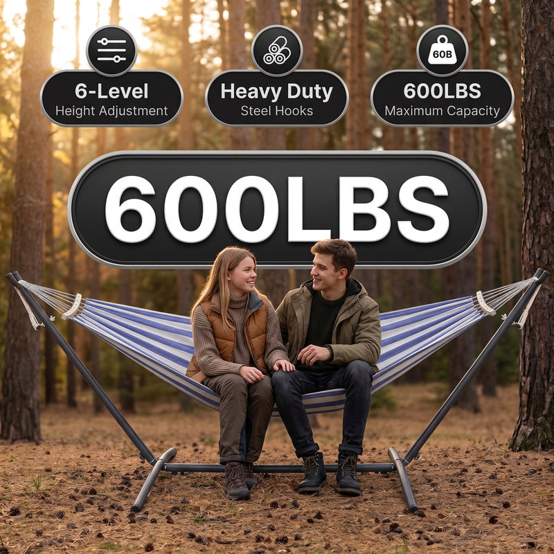 Double Hammock with Stand – Portable, Adjustable & 600lb Capacity for Indoor & Outdoor - 5