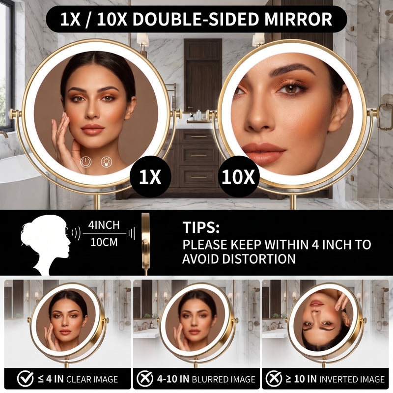 Double-Sided Magnifying Makeup Mirror – LED, Rechargeable, Height-Adjustable - 5