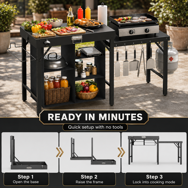 Camping Portable Cook Station/Kitchen Table, Folding Outdoor Cooking Table with Storage - 5