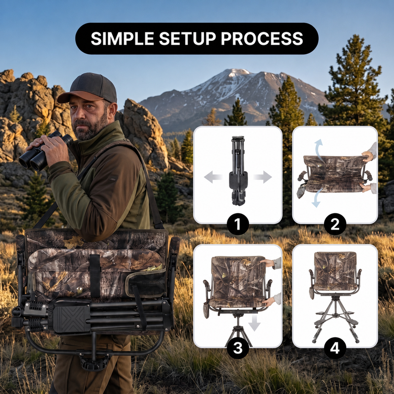 360° Swivel Hunting Chair with Adjustable Legs & Rifle Rest – Portable Tripod Seat - 5