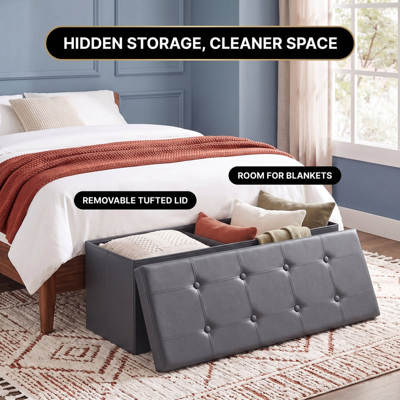 BENCH WITH STORAGE – FOLDING OTTOMAN WITH PADDED SEAT - 5