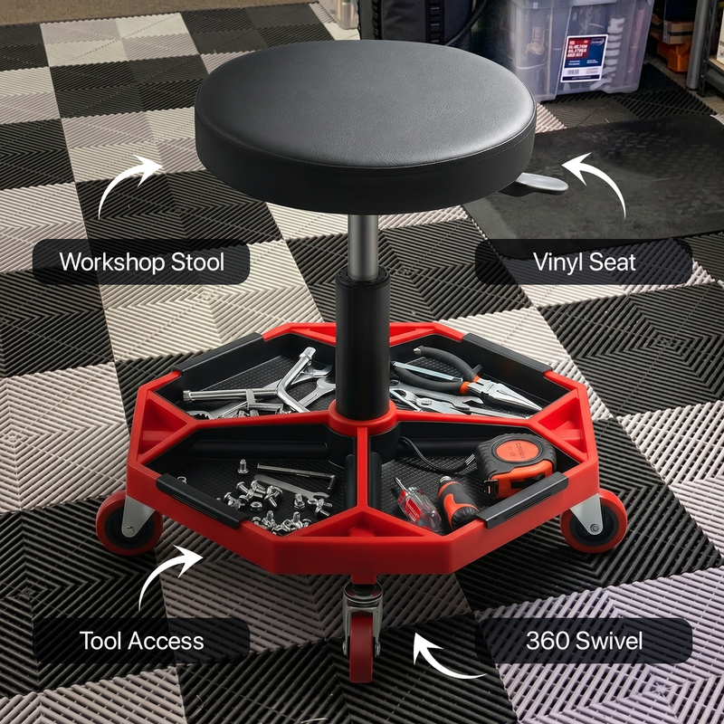 360° Swivel Pneumatic Mechanic Stool — 300–330 lbs Capacity, Padded Seat | Trufairs - 5