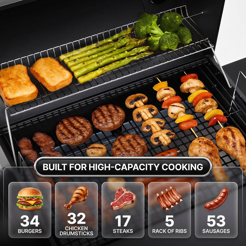 Portable Charcoal Grill with Smoking Function, Foldable Suitcase Design with Wheels, Multi-Tier Storage Rack & Waterproof Cover for Outdoor BBQ Parties - 5