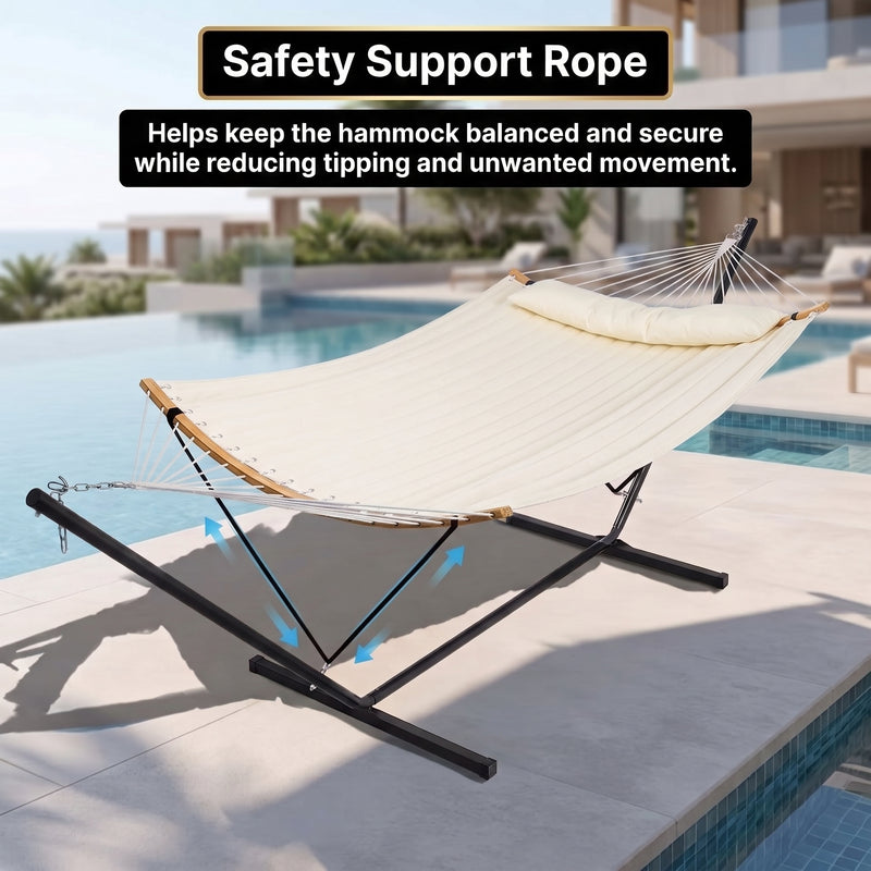 2-Person Outdoor & Indoor Hammock with Adjustable Height, Pillow & Stand – Portable, Sturdy, Colorful - 5