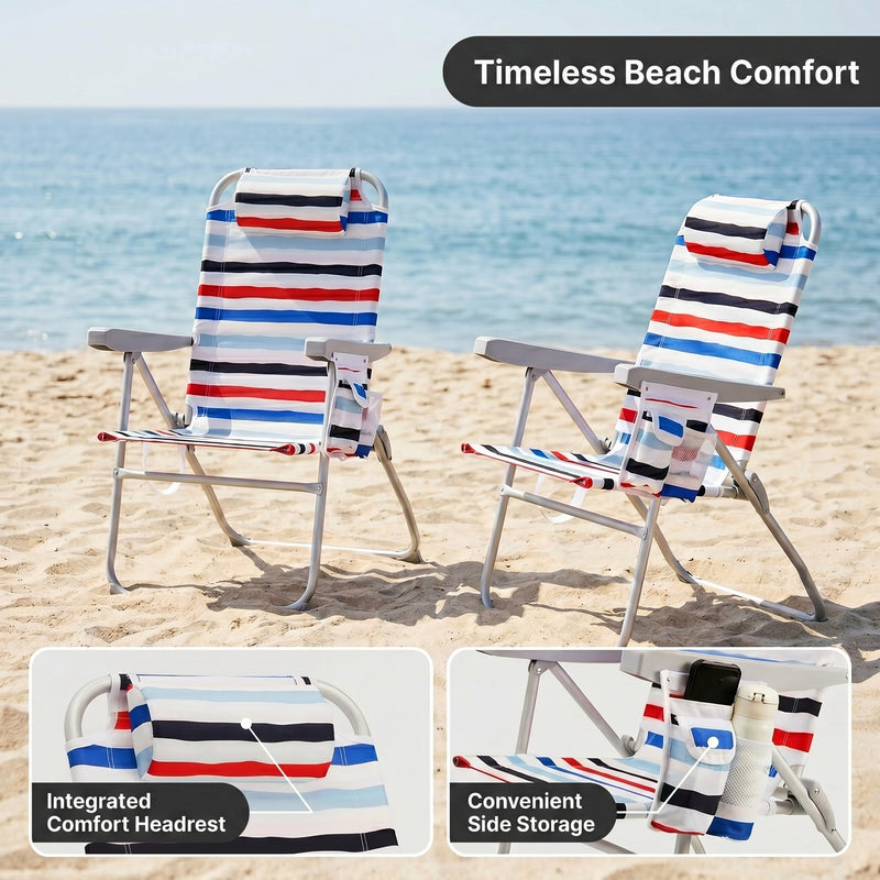 17" Big & Tall Oversized Beach Chairs 2-Pack – Heavy Duty Folding Outdoor Seating - 5