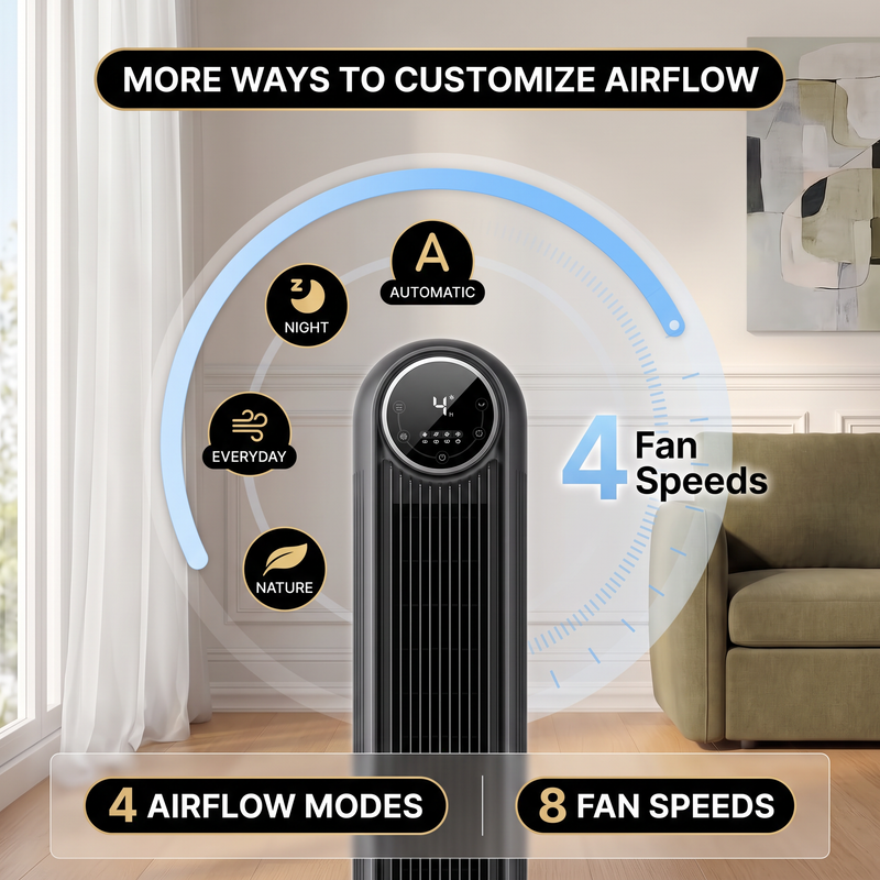 Tower Fan With Remote – 90° Oscillation, 36″ & 42″ - 5