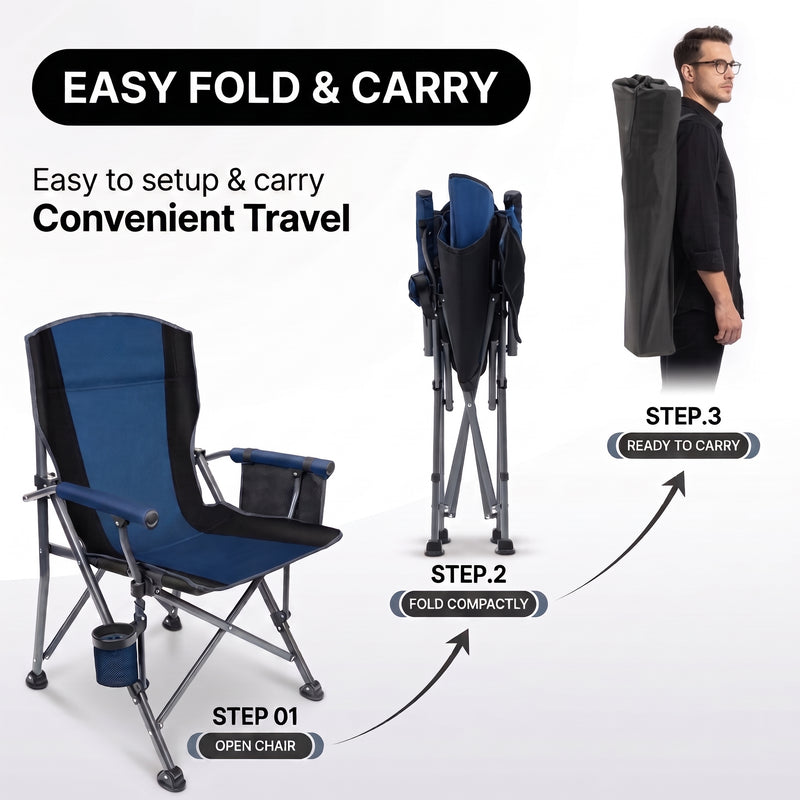 Heavy Duty Portable Folding Camping Chair with Cup Holder & Cooler Pocket - 5