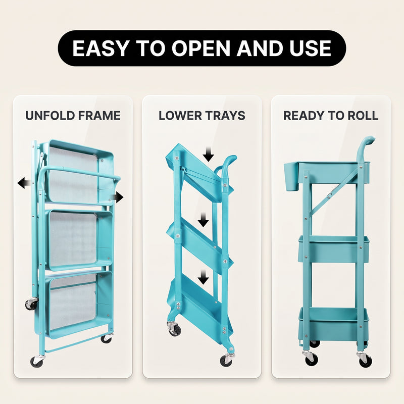 3-Tier Metal Rolling Cart – Foldable or Fixed Pegboard Styles - 5