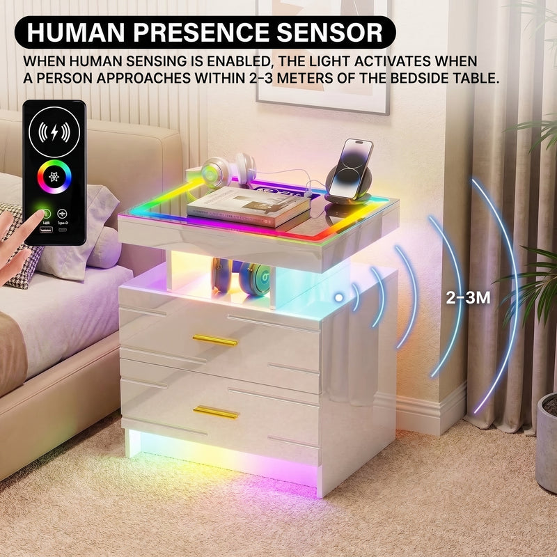 NIGHTSTAND WITH CHARGING STATION – LED, USB-C & DRAWERS - 5