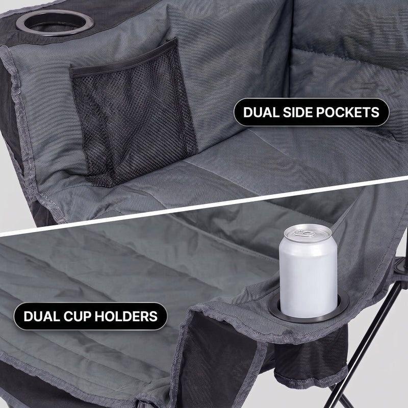 Oversized Padded 3-Person Folding Camping Loveseat Chair – Heavy Duty Outdoor Seating - 5