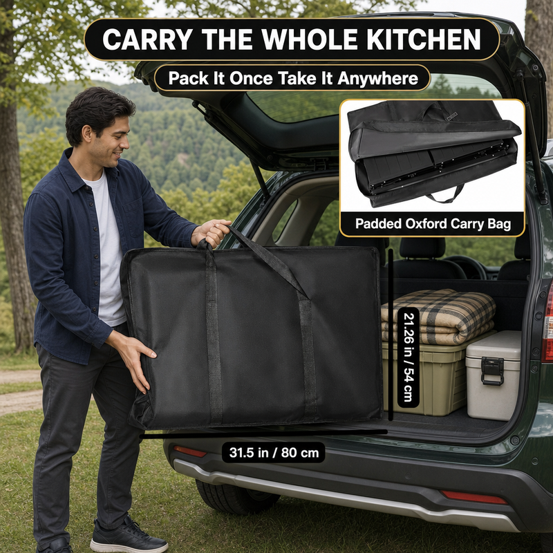 Camping Portable Cook Station/Kitchen Table, Folding Outdoor Cooking Table with Storage - 5
