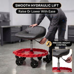 Rolling Mechanic Stool – Adjustable Workshop Seat with Tool Tray & Casters - 5