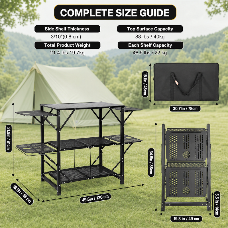 Camping Portable Cook Station/Kitchen Table, Folding Outdoor Cooking Table with Storage - 5