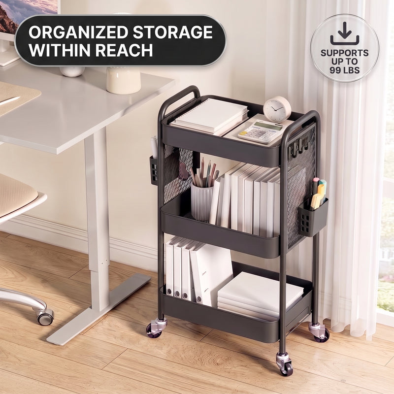 3-Tier Metal Rolling Cart – Foldable or Fixed Pegboard Styles - 5