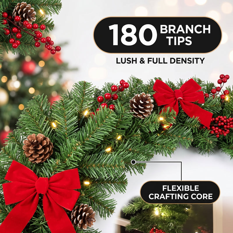 CHRISTMAS GARLAND WITH LIGHTS – PRE-LIT HOLIDAY GREENERY - 5