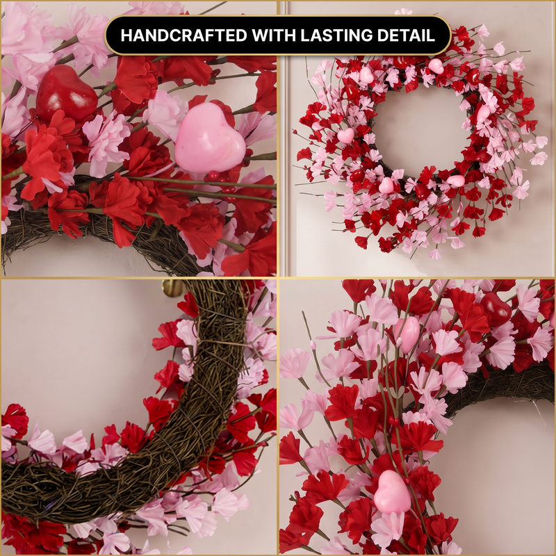 VALENTINE WREATHS FOR FRONT DOOR – HEART & BERRY FLORAL WREATH FOR VALENTINE’S DAY DÉCOR - 5