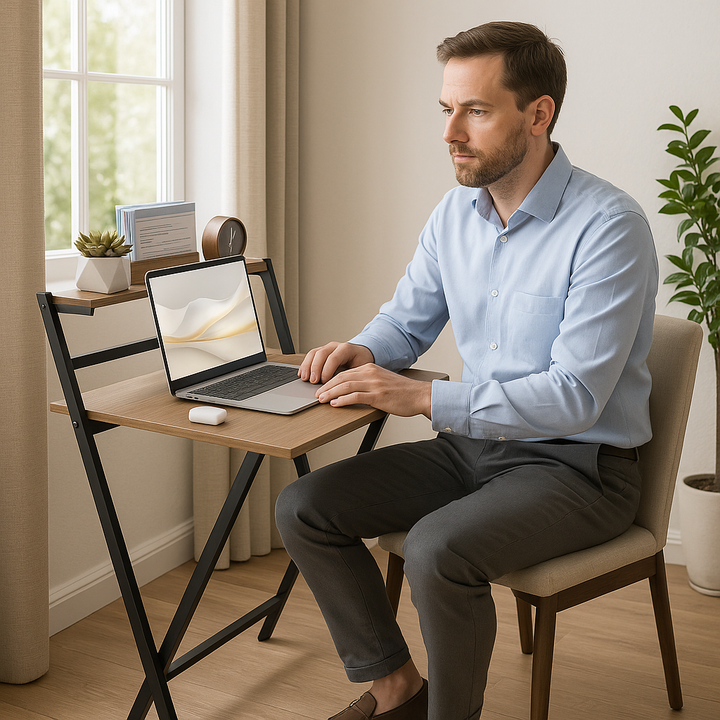FoldMate 27.6" Walnut Folding Desk with Monitor Shelf
