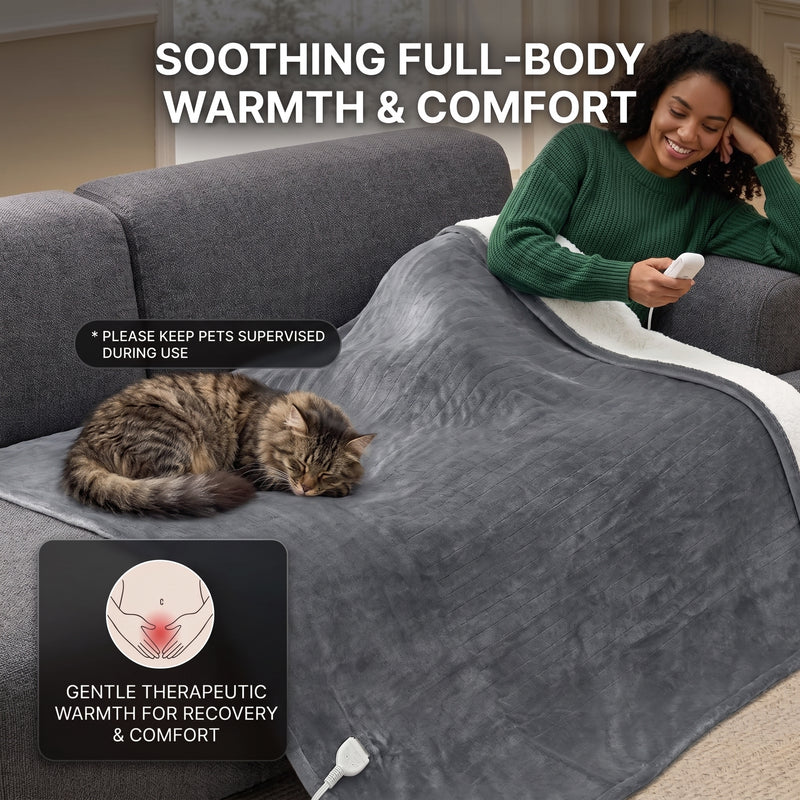 Heated Throw Blanket – Flannel & Sherpa, 6 Heat Levels - 5