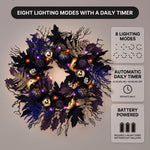 HALLOWEEN WREATH WITH LIGHTS FOR FRONT DOOR – PRE-LIT PUMPKIN, WITCH & GOTHIC PORCH DÉCOR - 5