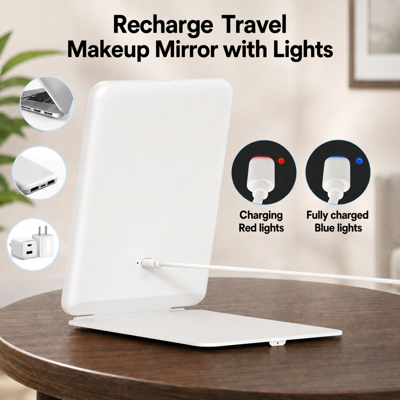 Portable LED Makeup Mirror – Rechargeable, Adjustable Brightness, Compact & Travel-Friendly - 5