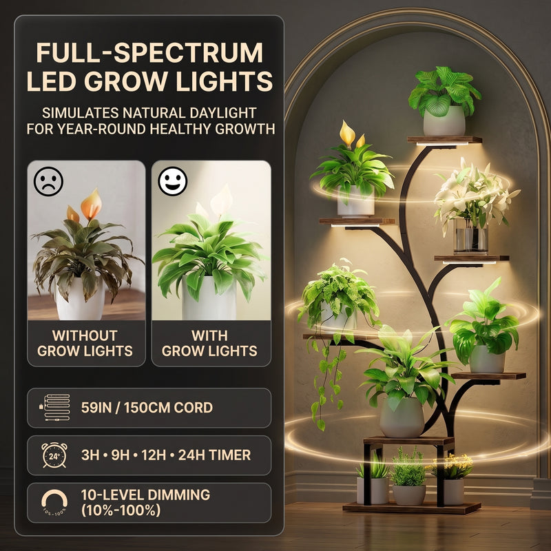 PLANT STAND WITH GROW LIGHTS – MULTI-TIER INDOOR SHELF - 5