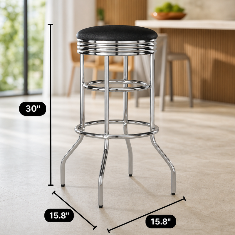 Swivel Bar Stool for Garage & Shop - Backless Counter Stool with Padded Seat, Workbench Stool for Workshop, Single Bar Stool with Chrome Legs - 5