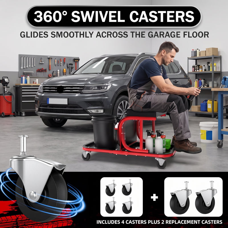 Rolling Mechanic Stool with Tool Tray - Creeper Seat with Wheels for Garage & Shop, Rolling Work Stool with Wheels for Mechanics, Auto Repair Workshop - 5
