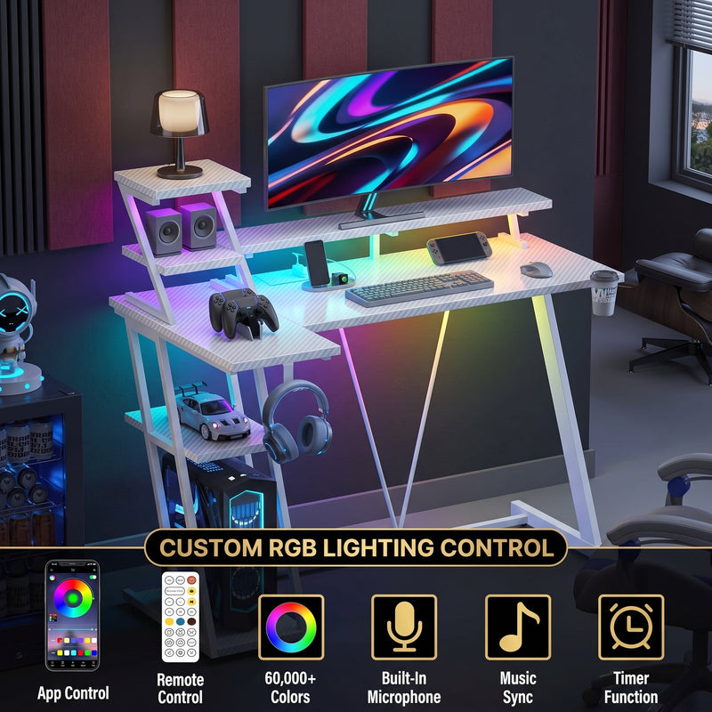 L-SHAPED GAMING DESK – LED LIGHTS & POWER OUTLETS - 5