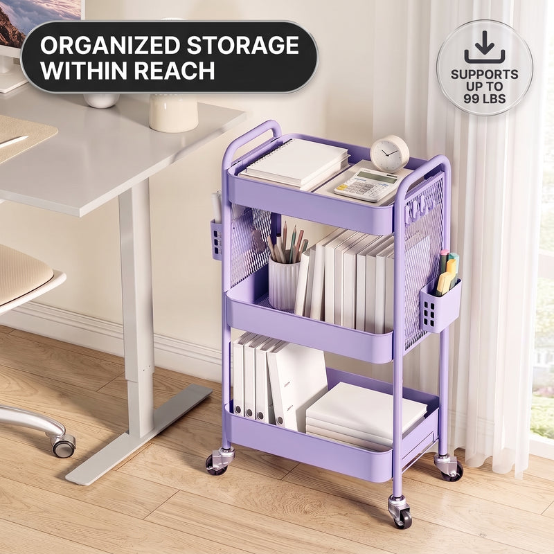3-Tier Metal Rolling Cart – Foldable or Fixed Pegboard Styles - 5