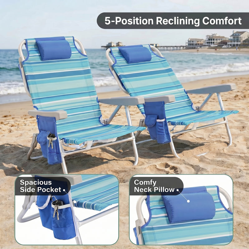 Big & Tall XL 300 to 500 lbs Reclining Backpack Beach Chair – 2 Pack - 5