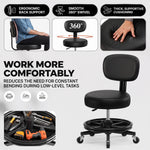 Rolling Mechanic Chair with Backrest and Footrest – Heavy Duty Shop Stool with Wheels, Adjustable Height Swivel Garage Chair - 5