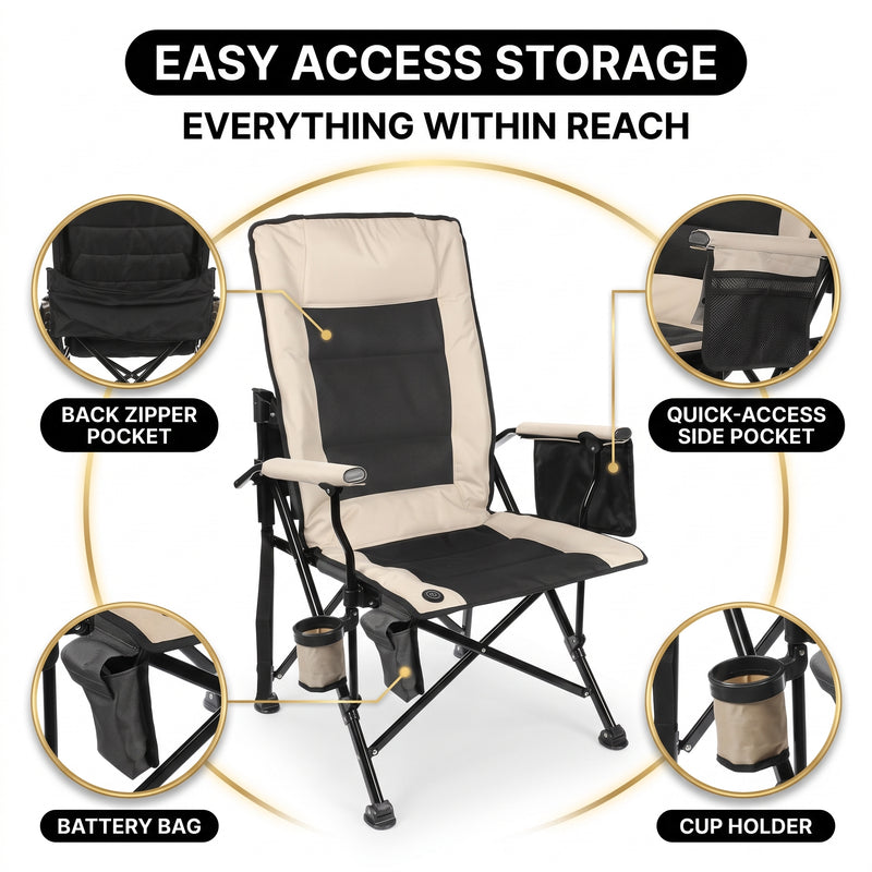 Heated Camping Chair for Adult Outdoor Activities - Portable Folding Heated Chair with 3 Adjustable Heat Levels, Heating Backrest Cushion Support 264LBS for Patio Camping (Battery Not Included) - 5