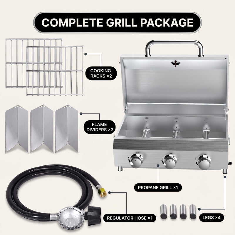 PORTABLE STAINLESS STEEL TABLETOP PROPANE GRILL – 2 & 3 BURNER OUTDOOR BBQ OPTIONS - 5