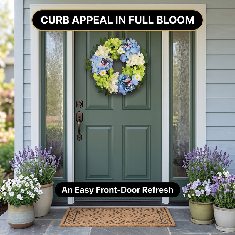 HYDRANGEA WREATH FOR FRONT DOOR – ARTIFICIAL FLORAL PORCH DÉCOR - 5