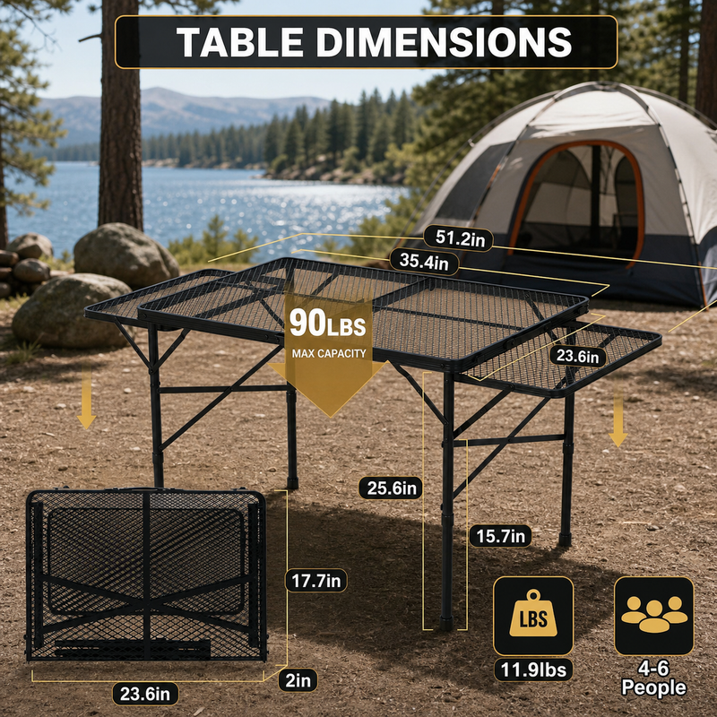 Foldable Camping Table Collapsible Picnic Aluminum Alloy Grill Stand - 5