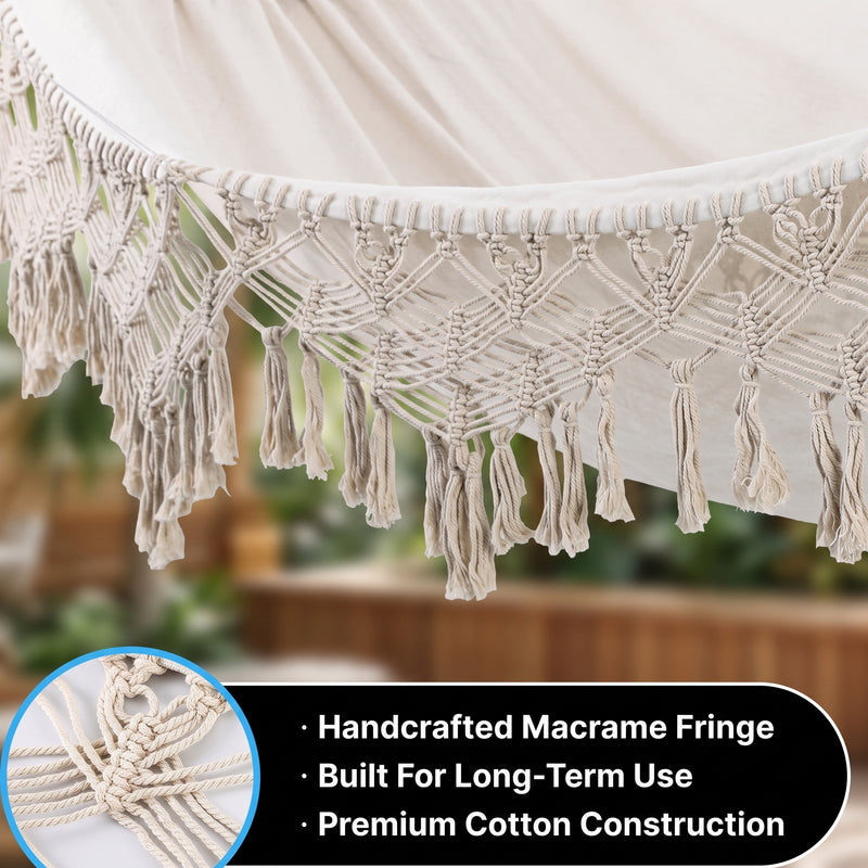 Boho Macrame Double Hammock Swing with Tassels – 2 Person Hanging Chair for Indoor & Outdoor Relaxation - 5
