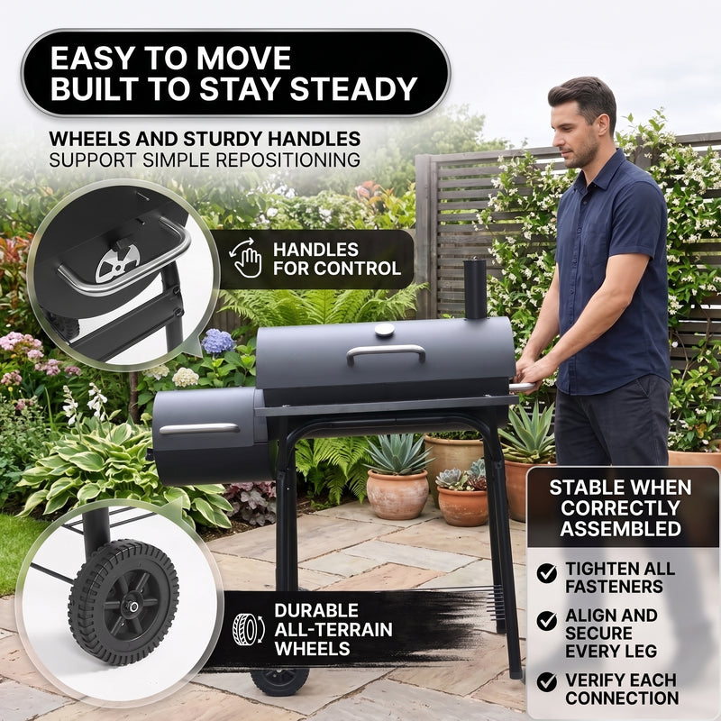 Portable Charcoal Grill with Smoking Function, Foldable Suitcase Design with Wheels, Multi-Tier Storage Rack & Waterproof Cover for Outdoor BBQ Parties - 5