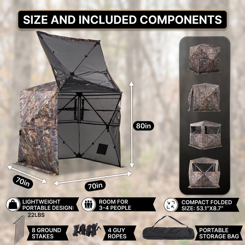 SucceBuy 270° & 360° See Through Pop Up Hunting Blind, 2-3 Person / 3-4 Person Ground Deer Blind with Carrying Bag, Portable Hunting Tent - 5