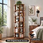 Rotating Bookshelf Tower – 360° Spinning Bookcase | 5 & 6-Tier, Solid Wood & MDF - 5