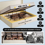 Lift-Up Storage Bed Frame with Upholstered Wingback Headboard - 5