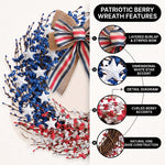 4TH OF JULY WREATH FOR FRONT DOOR – RED, WHITE & BLUE PATRIOTIC DÉCOR - 5