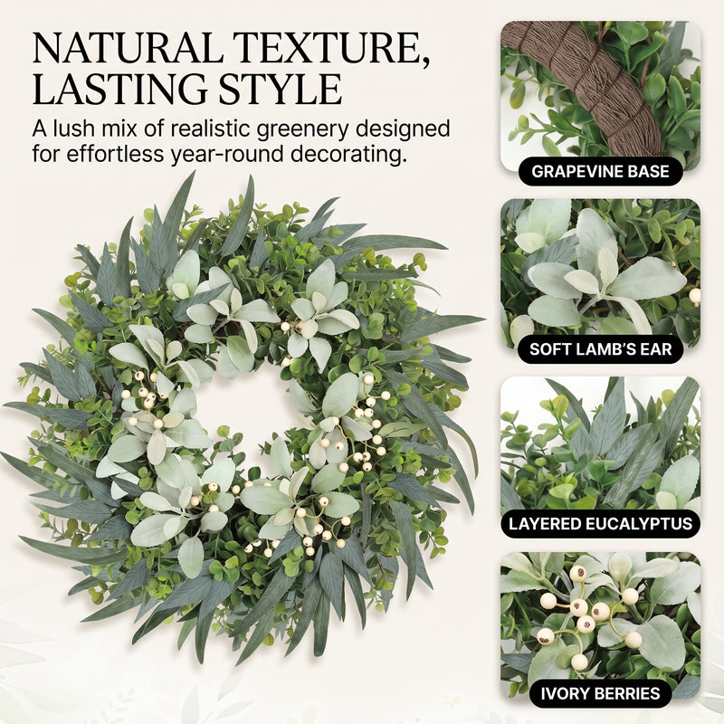 EUCALYPTUS WREATH FOR FRONT DOOR – FARMHOUSE GREENERY DÉCOR - 5