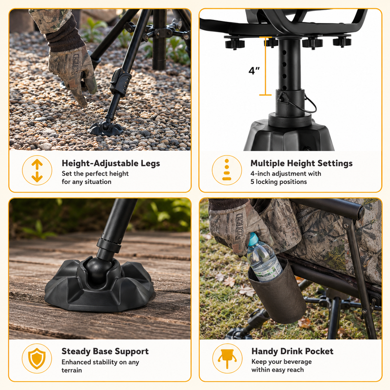 360° Swivel Hunting Chair with Adjustable Legs & Rifle Rest – Portable Tripod Seat - 5
