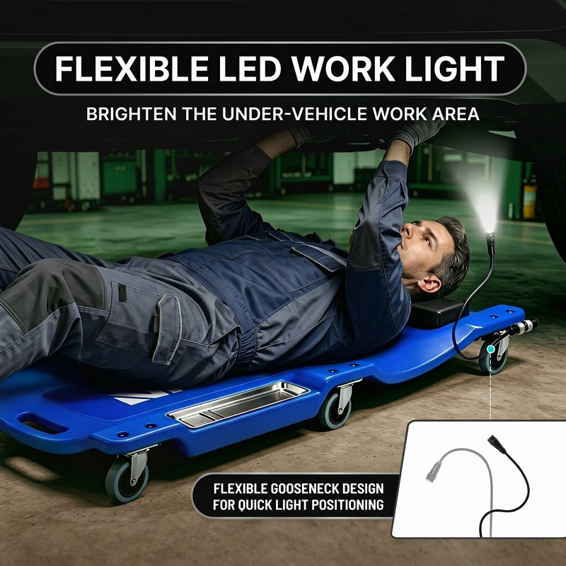 Low Profile Rolling Garage Creeper - Mechanic Creeper with Padded Headrest & Tool Trays, Under Car Roller for Automotive Repair, Rolling Car Creeper - 5