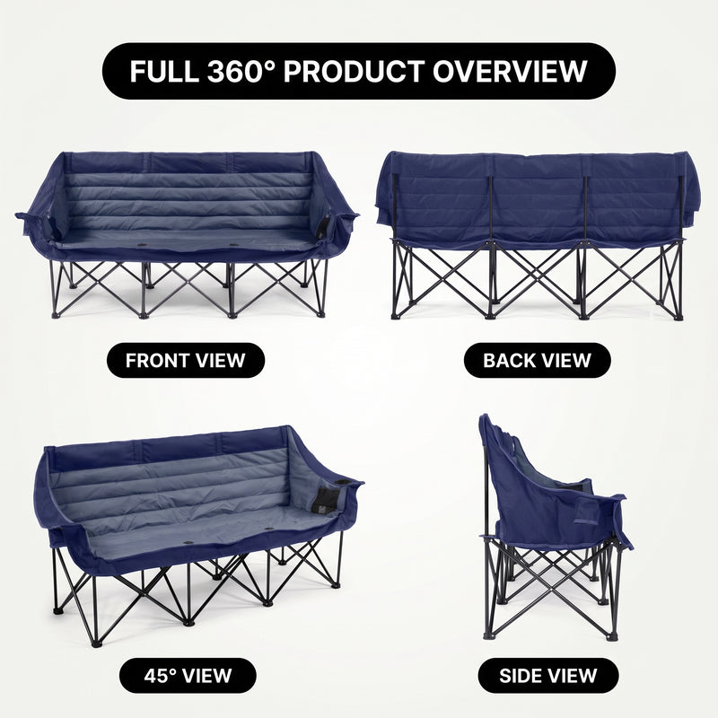 Oversized Padded 3-Person Folding Camping Loveseat Chair – Heavy Duty Outdoor Seating - 5