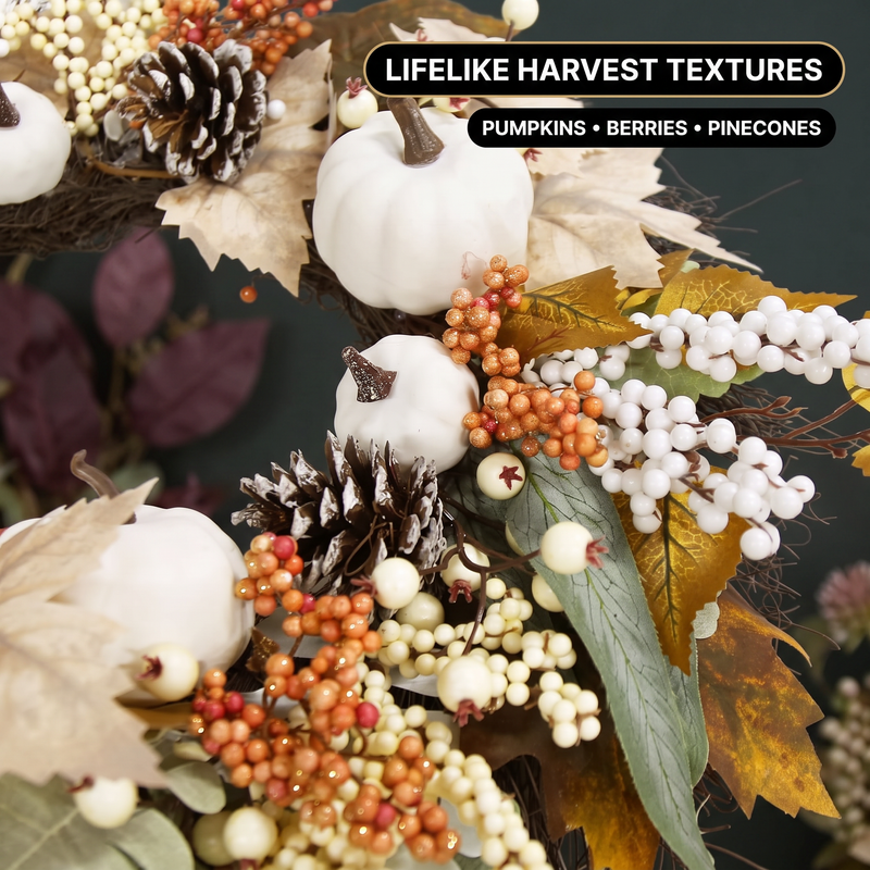 PUMPKIN WREATH FOR FRONT DOOR – FALL FARMHOUSE DÉCOR - 5