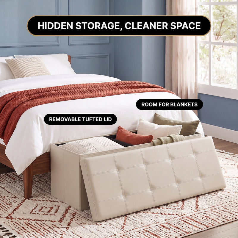 BENCH WITH STORAGE – FOLDING OTTOMAN WITH PADDED SEAT - 5