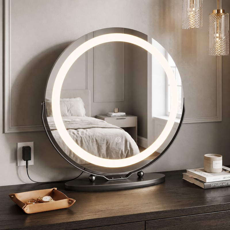 LED Vanity Mirror with Halo Lights – Dimmable, Touch Control, 360° Rotation - 5