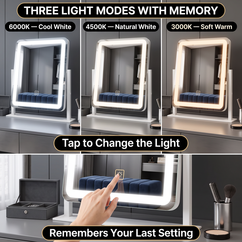LED Vanity Mirror with Touch Dimming & Magnification - 5