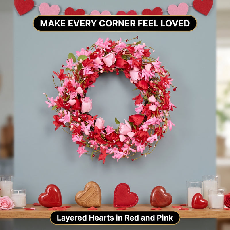 VALENTINE WREATHS FOR FRONT DOOR – HEART & BERRY FLORAL WREATH FOR VALENTINE’S DAY DÉCOR - 5